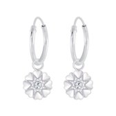 Joy|S - Zilveren hartjes bloem bedel rond oorbellen kristal