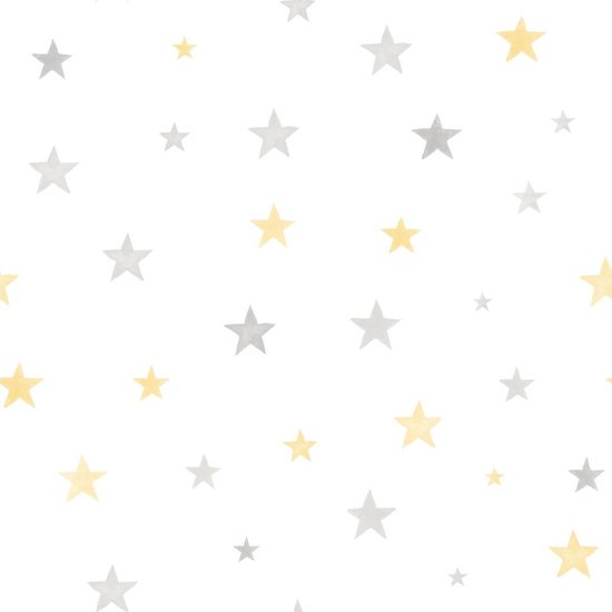 Little Ones Stars grijs/geel natuur (vliesbehang, geel)