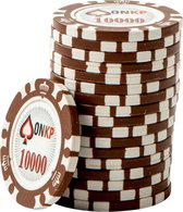 ONK Poker Chips 10.000 bruin (25 stuks) - pokerchips - pokerfiches - poker fiches - clay chips - pokerspel - pokerset - poker set
