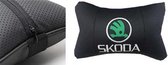 Skoda Autokussen Lederen - Kussen - Autostoel Kussen - Nekkussen auto - Neksteun Kussen - Hoofdsteun Neksteun Auto - Zwart - 2 Stuks