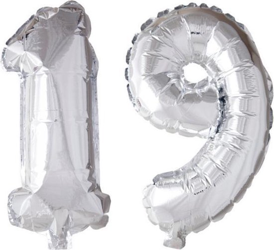 Folieballon 19 jaar zilver 41cm