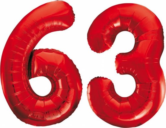 Folieballon 63 jaar rood 86cm