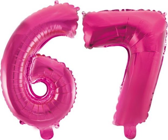 Folieballon 67 jaar roze 41cm