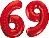 Folieballon 69 jaar rood 86cm