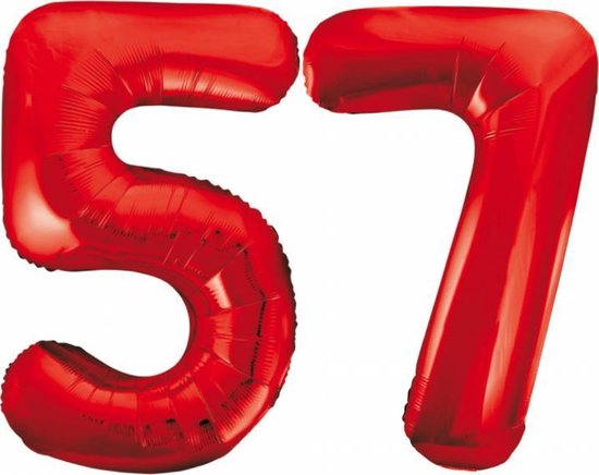 Folieballon 57 jaar rood 86cm