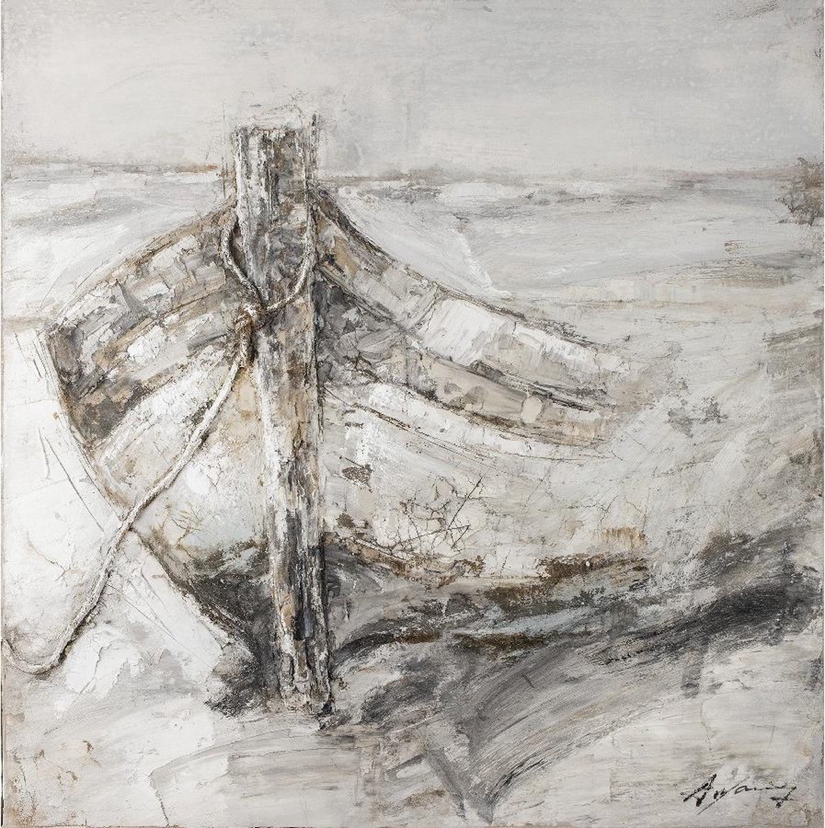 Olie op canvas - Roeiboot - 120 cm hoog