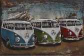 3D Metaalschilderij - Surf auto's Volkswagen bussen T1 - handgeschilderd - 120 x 80 cm
