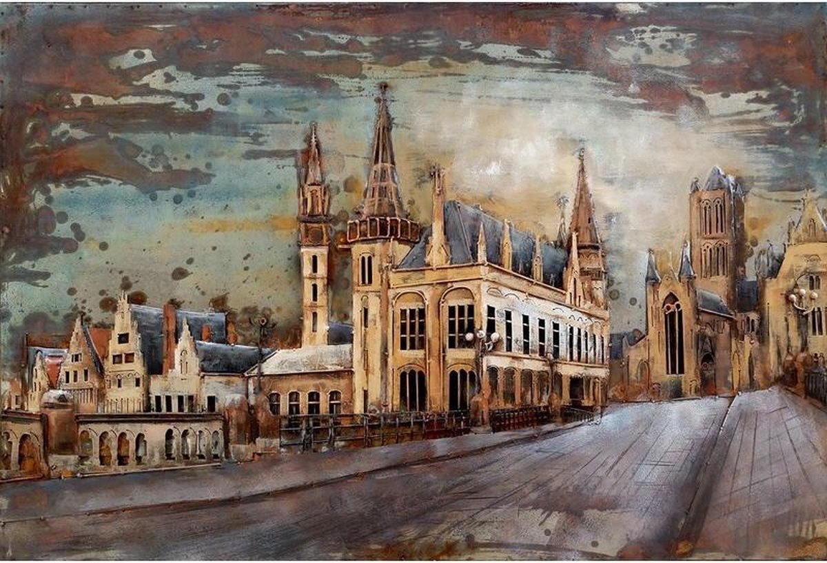 3D art Metaalschilderij - Gent - handgeschilderd - 60 x 40 cm
