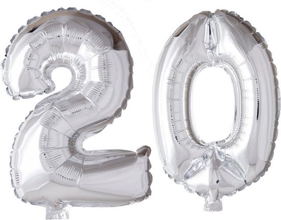 Folieballon 20 jaar zilver 41cm