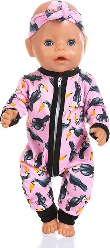 Poppenkleertjes - Geschikt voor babypop zoals Baby Born - Jumpsuit met  haarband -... | bol.com