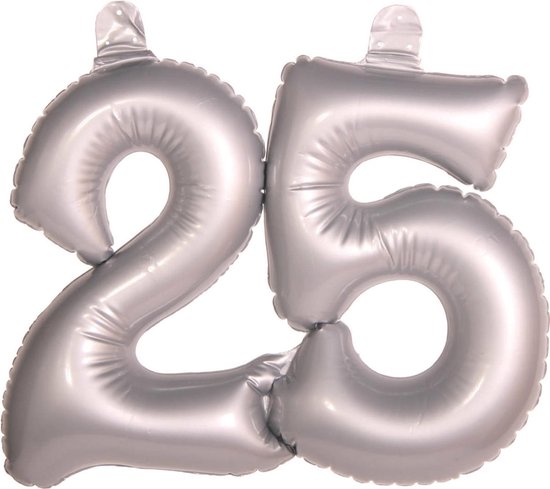 2x stuks opblaasbare 25 jaar cijferballonnen - zilver