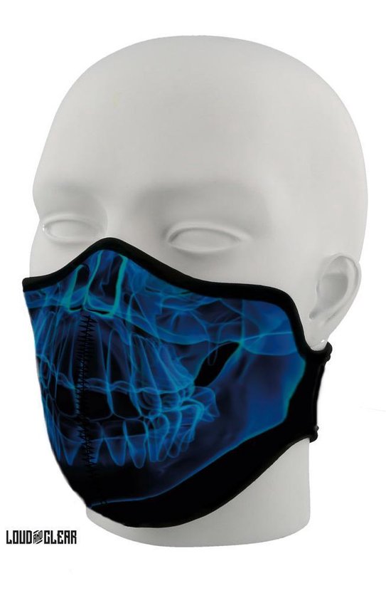 Mondkapje Wasbaar - Mondkapje Skull Print Zwart Blauw - Mondmasker Wasbaar