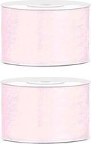 2x Hobby/decoratie licht poeder roze satijnen sierlinten 3,8 cm/38 mm x 25 meter - Cadeaulint satijnlint/ribbon - Licht poeder roze linten - Hobbymateriaal benodigdheden - Verpakkingsmaterialen