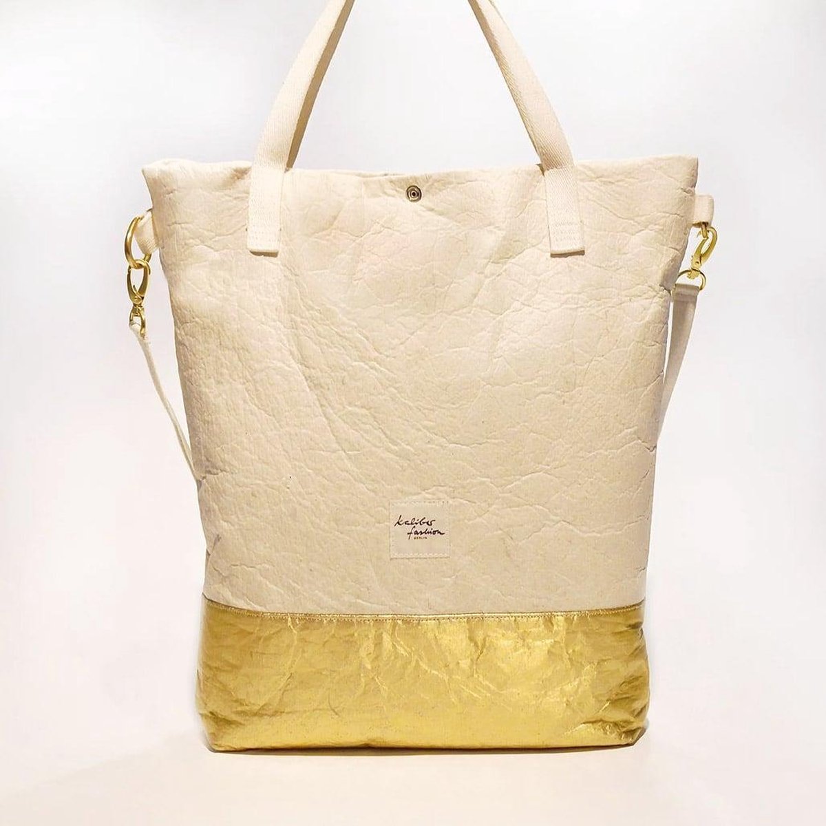 Kaliber Fashion – Shopperbag Pinatex natural / gold – Handtas – Schoudertas – Ananasleer – Goud