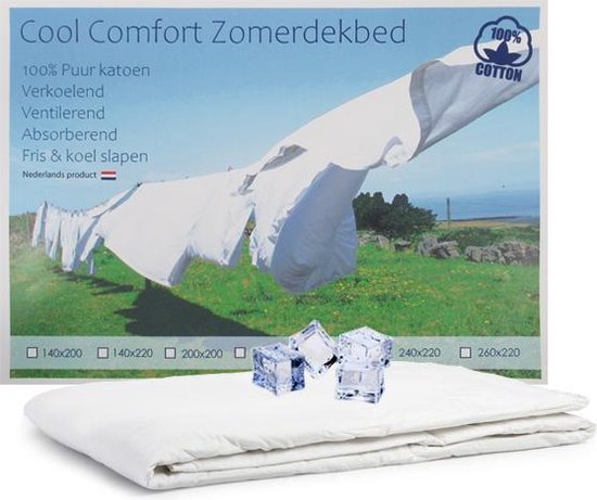 Cool Comfort Zomer Dekbed | Katoen | Verkoelend Zomerdekbed | Ventilerend & Absorberend | Fris & Koel Slapen | 140x220 cm