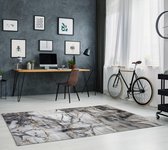 Tapis Flycarpets Carrara Moderne - Design Marbre - Couleur: Gris / Or - Dimensions: 160x230 cm