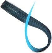Hairextension Zwart / Licht Blauw - Clip In Haar - Haar Extension - Nephaar - Kunsthaar - Carnaval - Verkleden