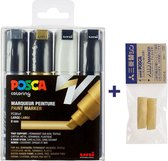 Posca PC-8K Marker set – Zwart/wit/goud/zilver + 2 vervangbare tips