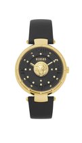 Versus Versace Moscova Lion Head - VSPHL0220 - Dameshorloge - Zwart - Goudkleurig - Leer - 38 MM