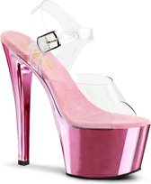 Pleaser - SKY-308 Sandaal met enkelband, Paaldans schoenen - Paaldans schoenen - 38 Shoes - Roze/Transparant