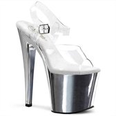 Pleaser Sandaal met enkelband, Paaldans schoenen -37 Shoes- TABOO-708 Paaldans schoenen Zilverkleurig/Transparant