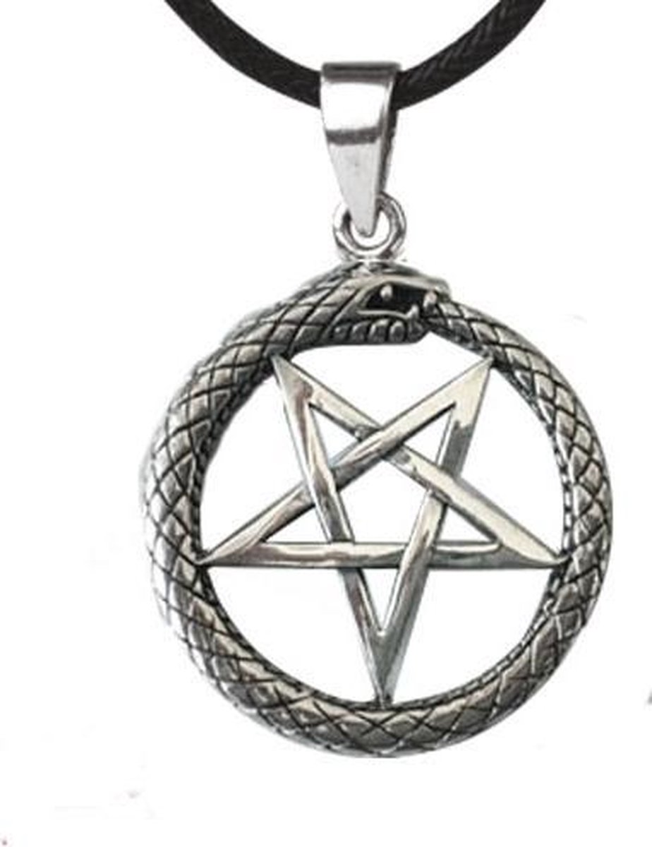 Slang Pentagram zilveren hanger, Pentagram ketting (K1013)