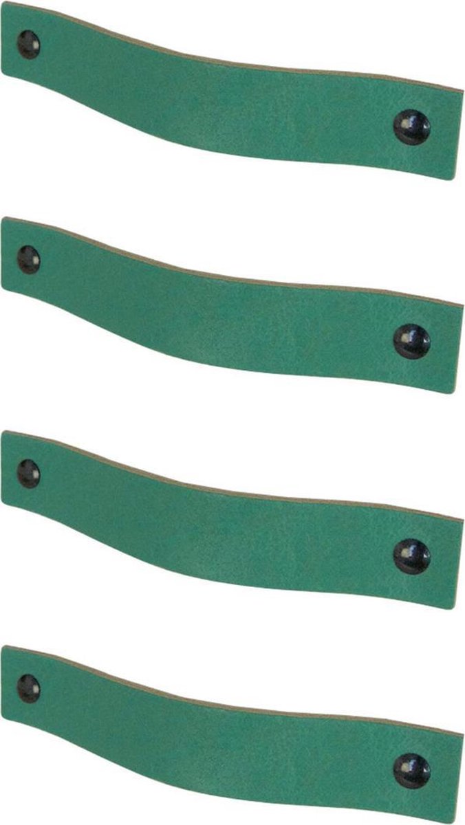4x Leren handgrepen 'platte greep' - maat S (15,8 x 2,5 cm) - ZEEGROEN - incl. 3 kleuren schroefjes (handgreepjes - leren grepen - greepjes - leren lusjes)