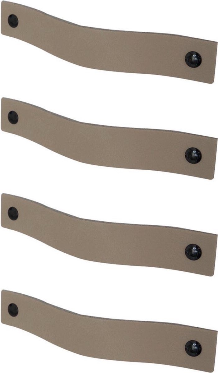 4x Leren handgrepen 'platte greep' - maat S (15,8 x 2,5 cm) - TAUPE - incl. 3 kleuren schroefjes (handgreepjes - leren grepen - greepjes - leren lusjes)