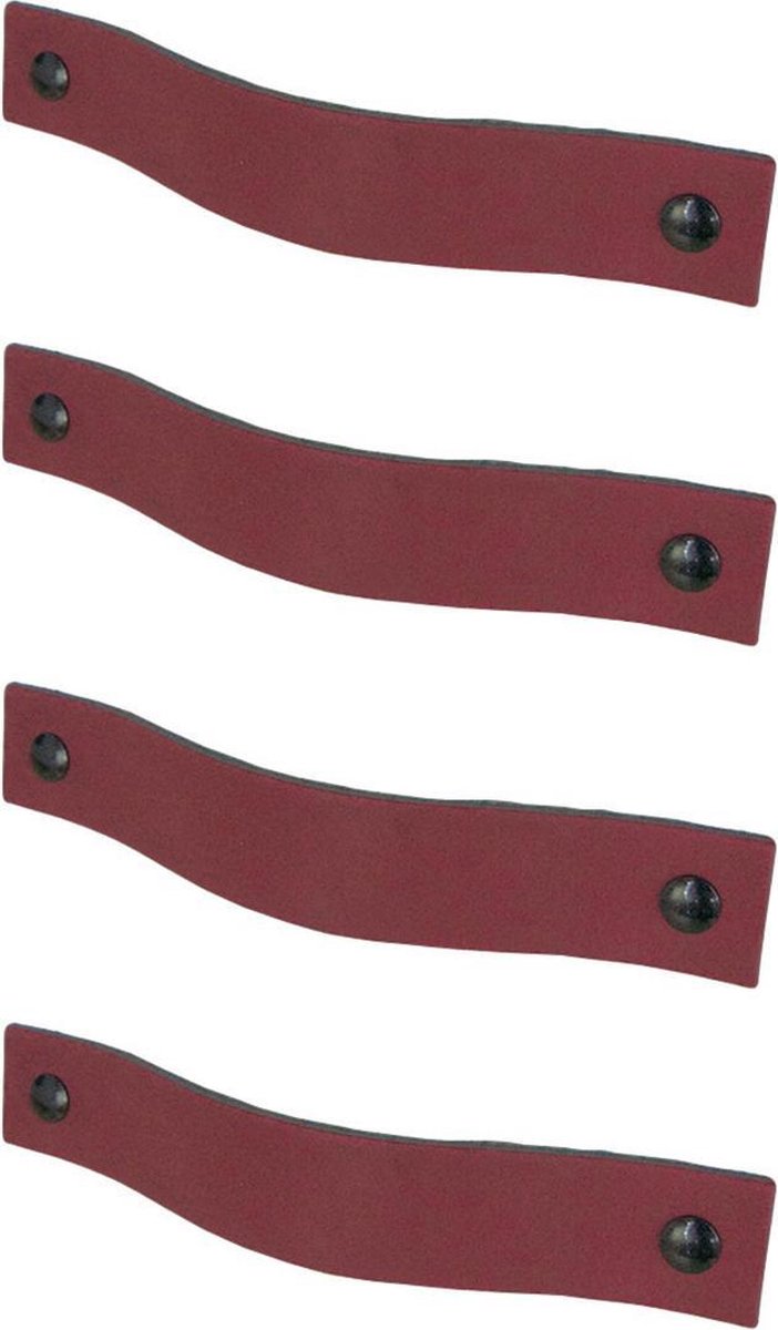 4x Leren handgrepen 'platte greep' - maat S (15,8 x 2,5 cm) - BORDO - incl. 3 kleuren schroefjes (handgreepjes - leren grepen - greepjes - leren lusjes)