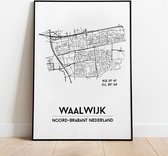 Waalwijk city poster, A3-formaat (30x40 cm) met lijst, plattegrond poster, woonplaatsposter, woonposter