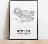Deventer city poster, A4 met lijst, plattegrond poster, woonplaatsposter, woonposter