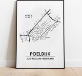 Poeldijk city poster, A4 met lijst, plattegrond poster, woonplaatsposter, woonposter