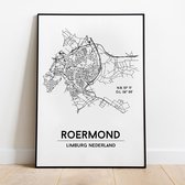 Roermond city poster, A3 (30x40 cm) met lijst, plattegrond poster, woonplaatsposter, woonposter