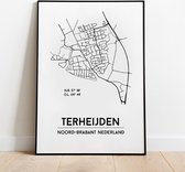 Terheijden city poster, A4 zonder lijst, plattegrond poster, woonplaatsposter, woonposter