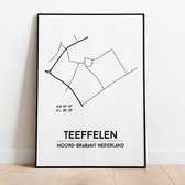 Teeffelen city poster, A4 zonder lijst, plattegrond poster, woonplaatsposter, woonposter