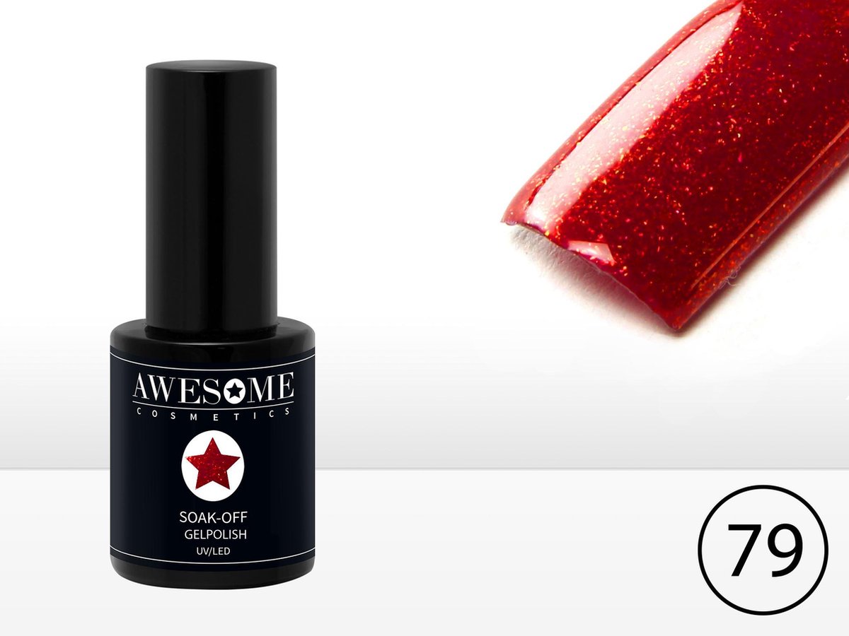Goedkoopste Awesome 79 Helder Rood/Fijne Glitter Gelpolish - Gellak - Gel nagellak - UV & LED