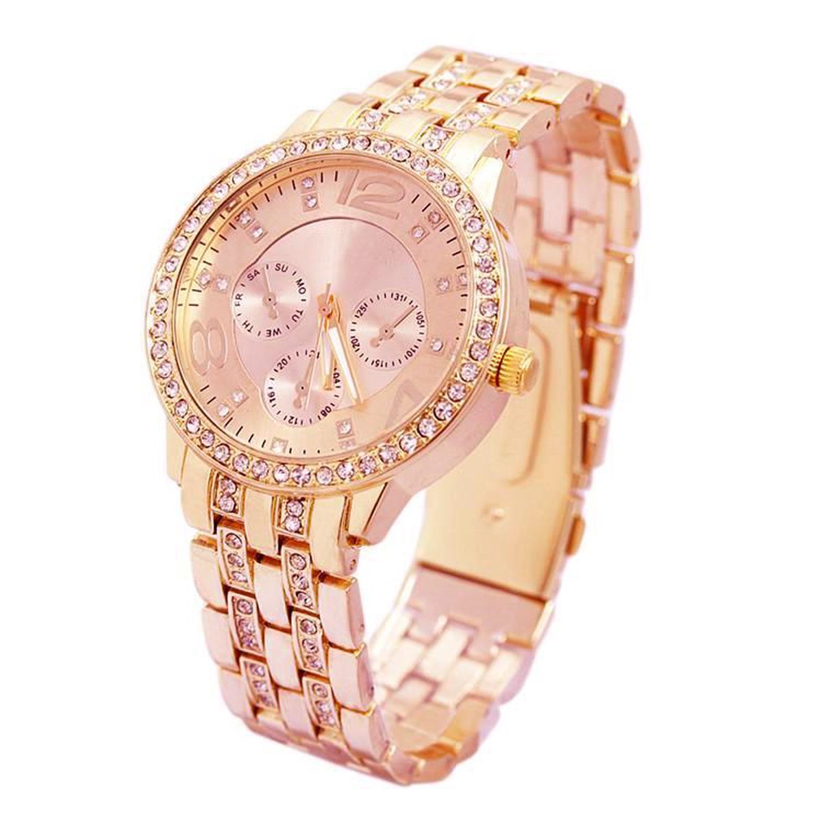 Geneva Dames Horloge - RVS - Rosekleurig \u0026 Kristal - Ø 40 mm | bol.com