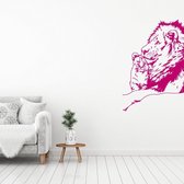 Muursticker Leeuw Met Welp -  Roze -  81 x 120 cm  -  slaapkamer  woonkamer  dieren - Muursticker4Sale