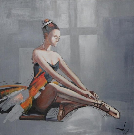 Olieverfschilderij canvas ballerina - schilderij - handgeschilderd - 100x100 - woonkamer slaapkamer