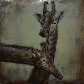 3D art Metaalschilderij - wanddecoratie - Giraffen - handgeschilderd - 100x100 - woonkamer slaapkamer