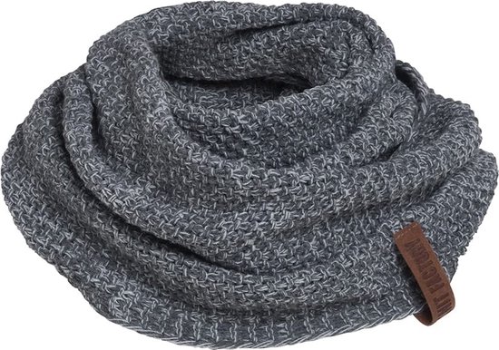 Knit Factory Coco Gebreide Colsjaal - Ronde Sjaal - Nekwarmer - Wollen Sjaal - Grijs gemeleerde Colsjaal - Dames sjaal - Heren sjaal - Unisex - Antraciet/Licht Grijs - One Size
