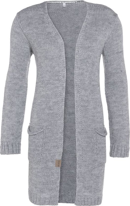 Knit Factory Ruby Gebreid Vest Licht Grijs - Gebreide dames cardigan - Middellang vest reikend tot boven de knie - Grijs damesvest gemaakt uit 10% wol, 5% Alpaca, 10% viscose en 75% acryl - 40/42 - Met steekzakken