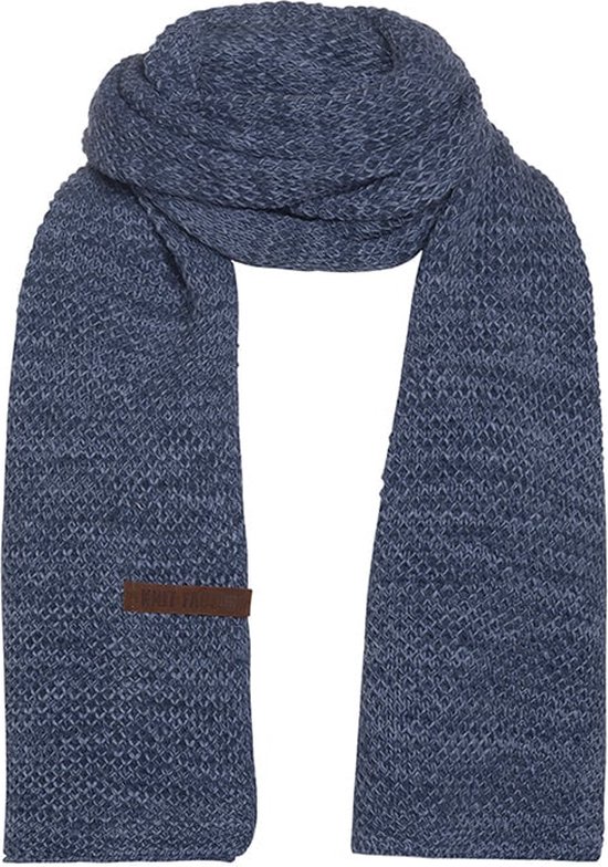 Knit Factory Jazz Gebreide Sjaal Dames & Heren - Blauw gemeleerde Wintersjaal - Langwerpige sjaal - Wollen sjaal - Heren sjaal - Dames sjaal - Jeans/Indigo - 200x30 cm