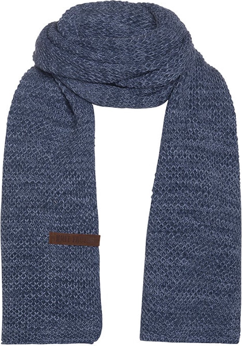 Knit Factory Jazz Gebreide Sjaal Dames & Heren - Blauw gemeleerde Wintersjaal - Langwerpige sjaal - Wollen sjaal - Heren sjaal - Dames sjaal - Jeans/Indigo - 200x30 cm