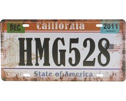 Wandbord – Mancave – Kenteken California – Vintage - Retro -  Wanddecoratie – Reclame bord – Restaurant – Kroeg - Bar – Cafe - Horeca – Metal Sign – Mannen Cadeau – Amerika - USA – Auto - 15x30cm