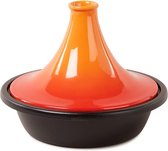 Gietijzeren tajine kookpot-  met nederlandstalig, elektronisch kookboek - Geschikt voor inductie -  Keramisch deksel - Gietijzeren bodem - Zwart/Oranje - Ø 27cm  -