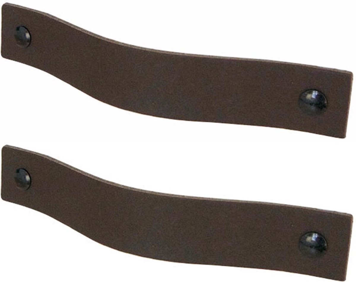 2x Leren handgrepen 'platte greep' - maat L (22,2 x 2,5 cm) - DONKERBRUIN - incl. 3 kleuren schroefjes (handgreepjes - leren grepen - greepjes - leren lusjes)