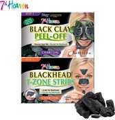 7Th Heaven - Charcoal Duo Black Clay Peel Off Carbon Face Mask Black Clay 6Ml + Blackhead T-Zone Strips Straps On Nose, Beard & Forehead Leveling Blackheads 3Pcs