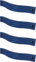 4x Leren handgrepen 'platte greep' - maat L (22,2 x 2,5 cm) - BLAUW  - incl. 3 kleuren schroefjes (handgreepjes - leren grepen - greepjes - leren lusjes)