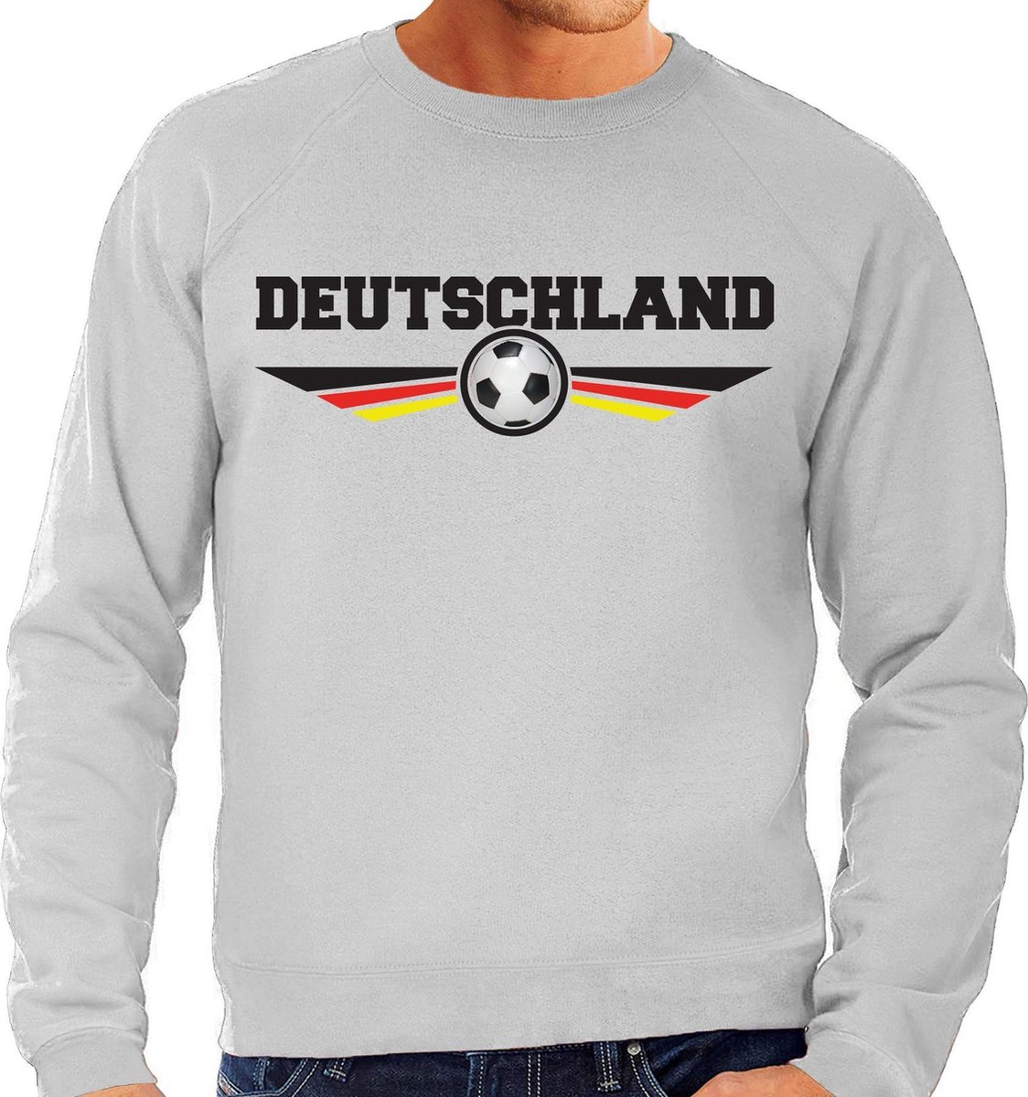 Afbeelding van product Bellatio Decorations  Duitsland / Deutschland landen / voetbal sweater met wapen in de kleuren van de Duitse vlag - grijs - heren - Duitsland landen trui / kleding - EK / WK / voetbal sweater M  - maa